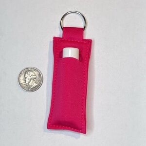 Lip balm holder key chain handmade made of Neoprene slight stretch pink